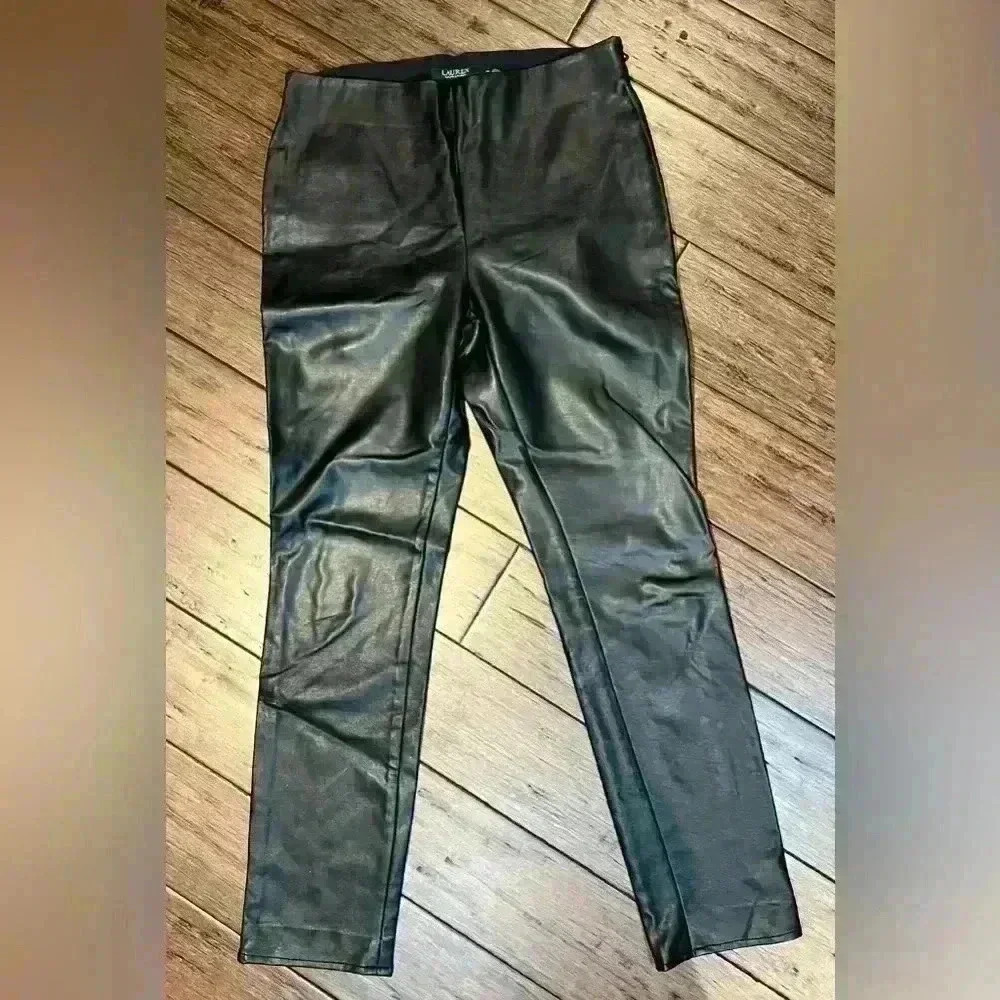 RALPH LAUREN faux leather straight leg pants high rise size 10